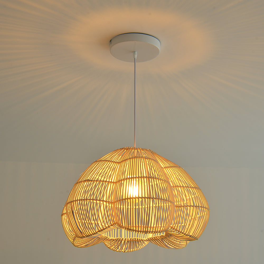 Rattan Scalloped Fluted Dome Pendant