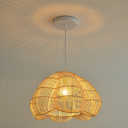 Rattan Scalloped Fluted Dome Pendant