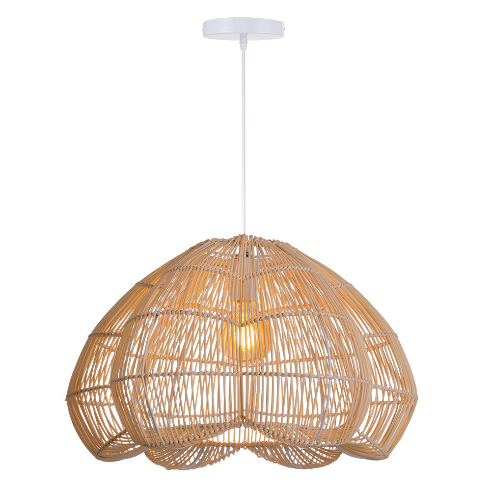 Rattan Scalloped Fluted Dome Pendant