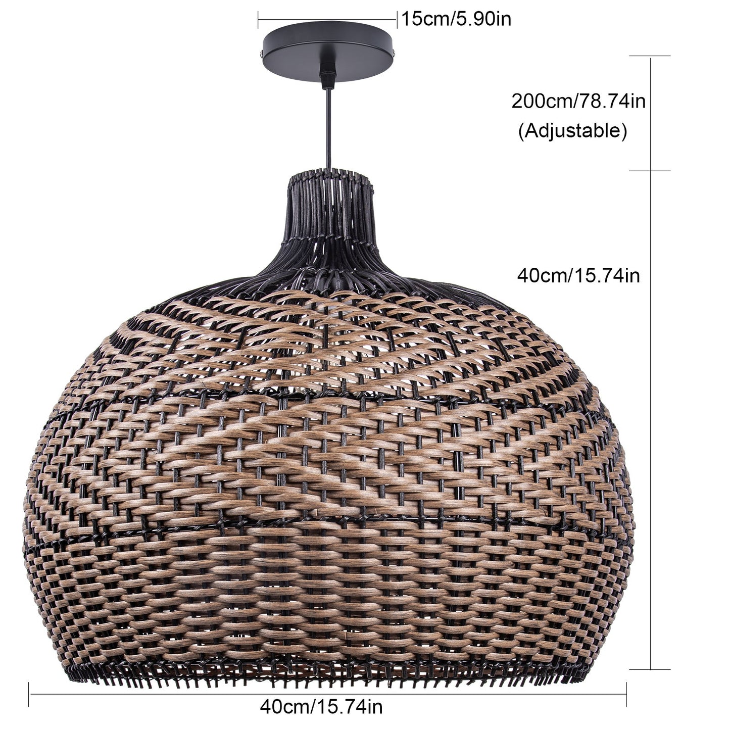 Two-Tone Black and Natural Rattan Bell