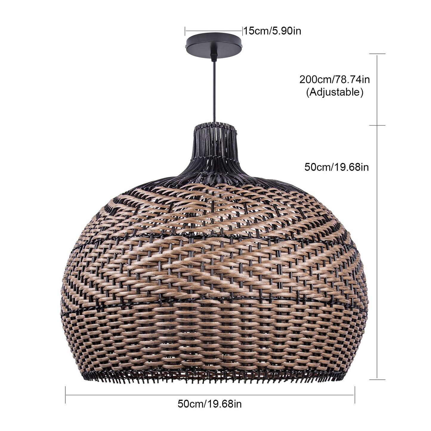 Two-Tone Black and Natural Rattan Bell