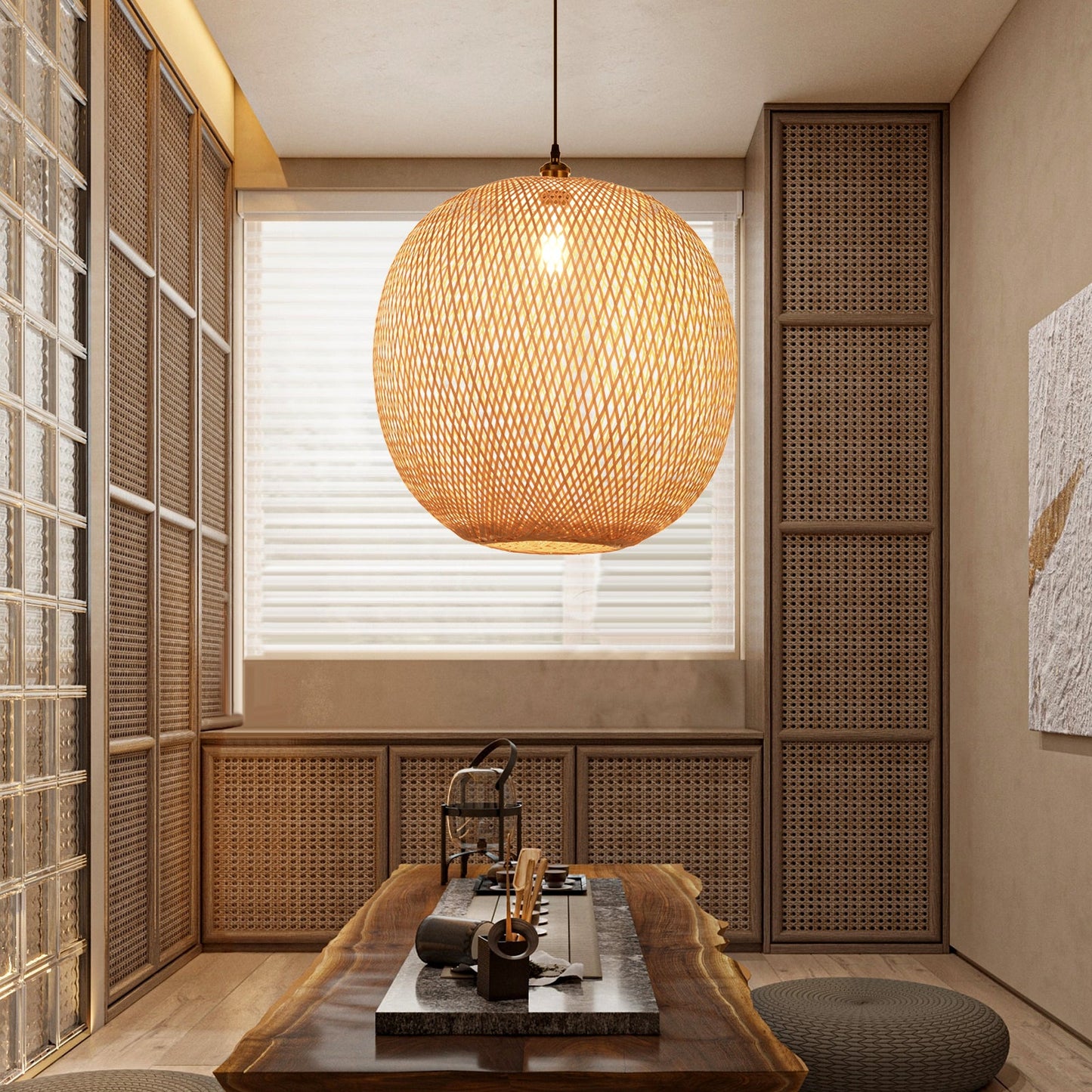 Natural Bamboo Hand-Woven Pendant