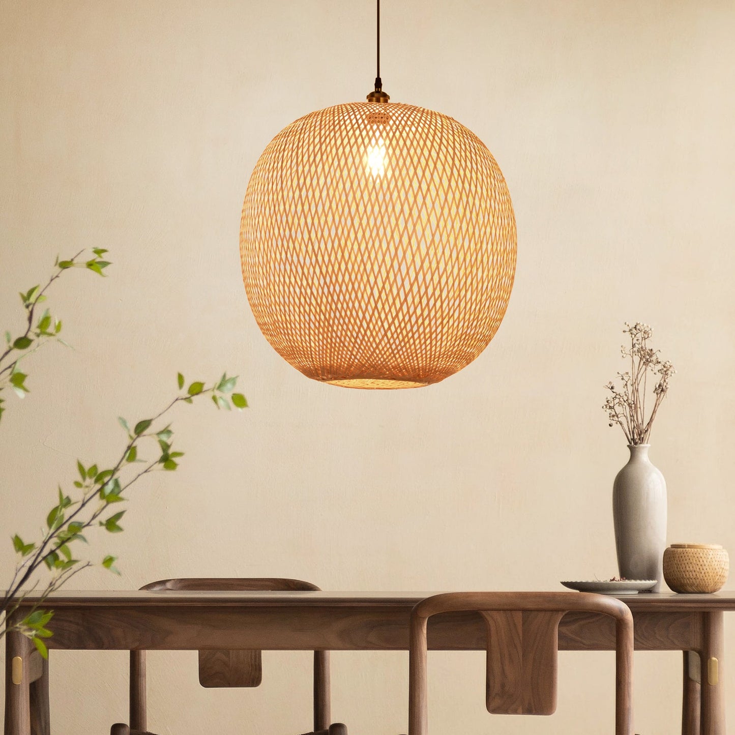 Natural Bamboo Hand-Woven Pendant