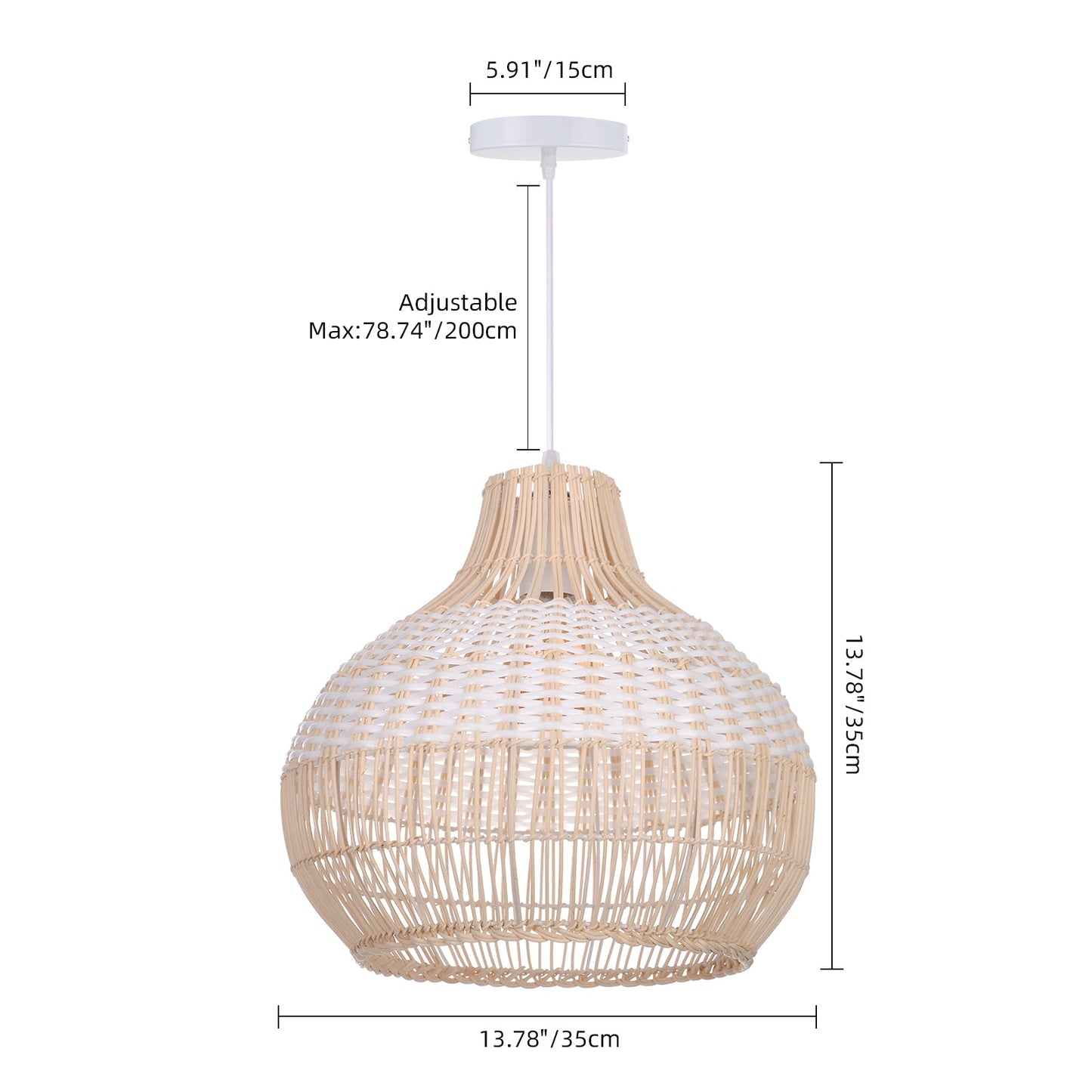 Two-Tone White Band Rattan Bell Pendant
