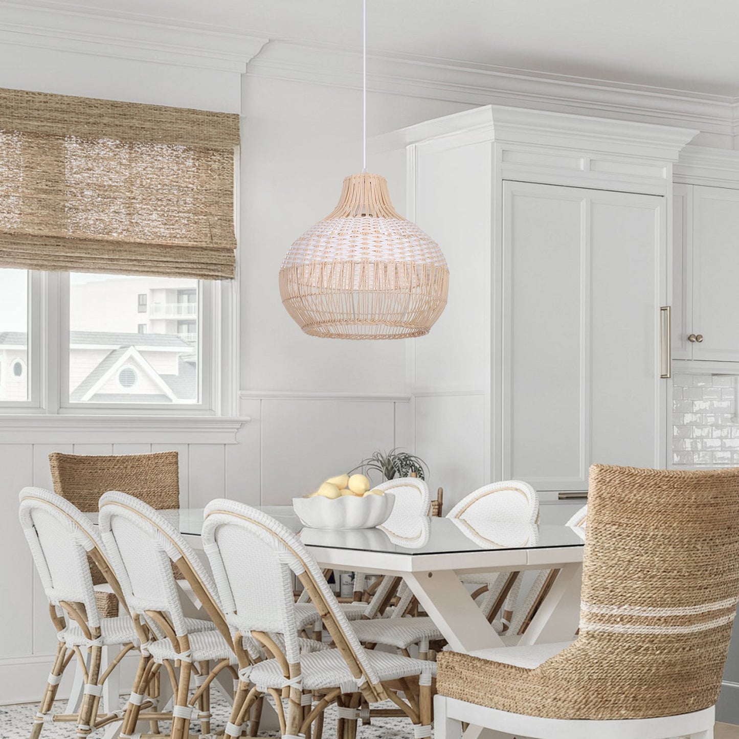 White Rattan 30cm Small Pendant Light