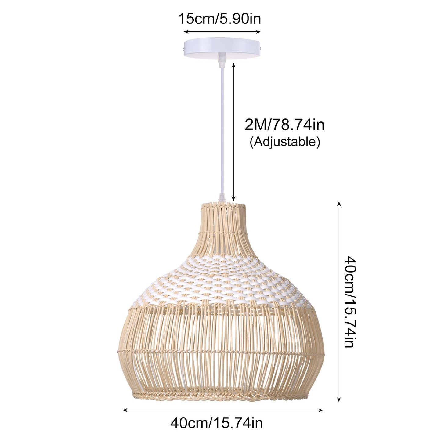 Two-Tone White Band Rattan Bell Pendant