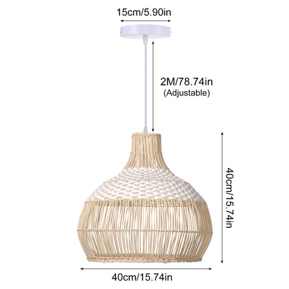 Two-Tone White Band Rattan Bell Pendant