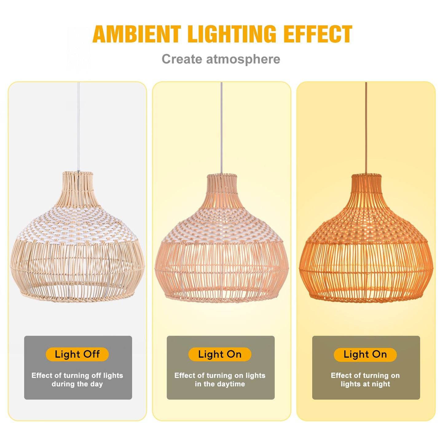 Two-Tone White Band Rattan Bell Pendant
