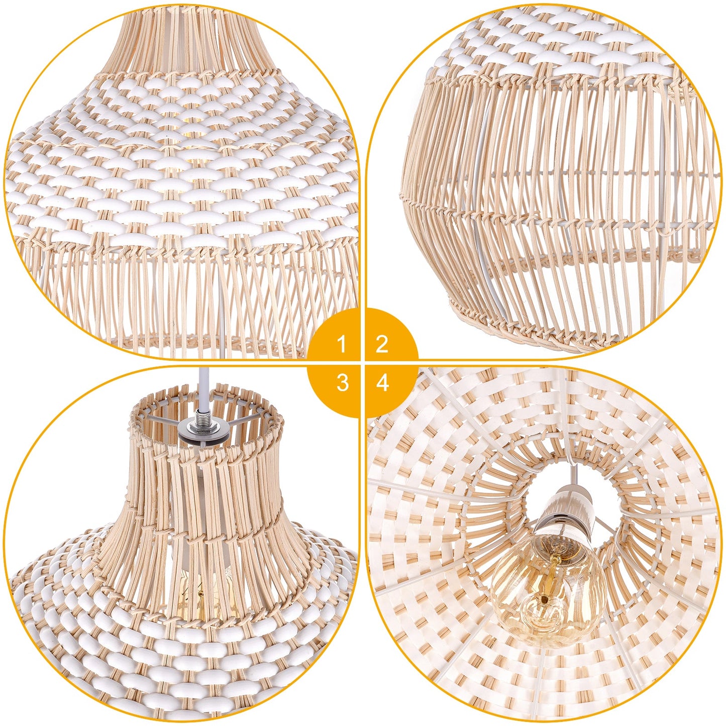 Two-Tone White Band Rattan Bell Pendant