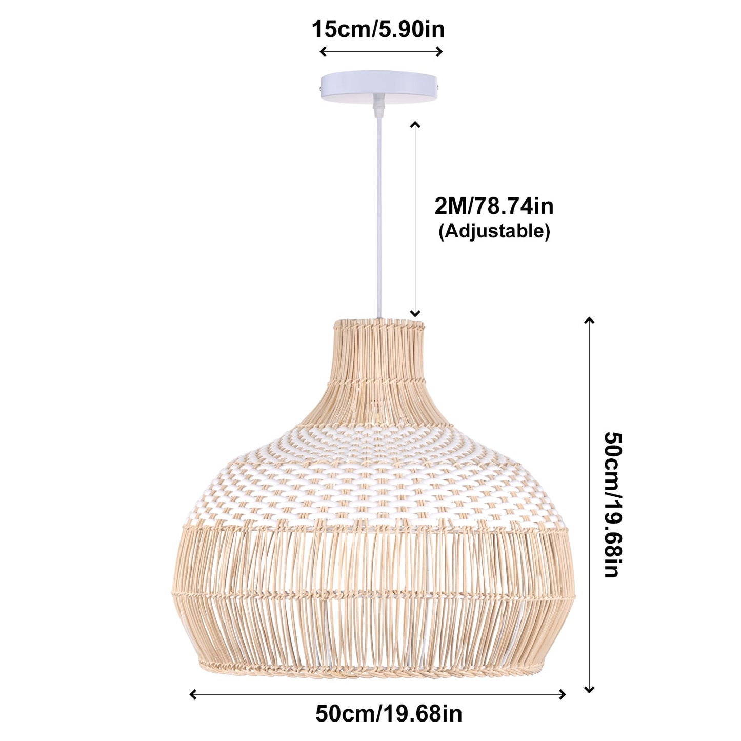 Two-Tone White Band Rattan Bell Pendant