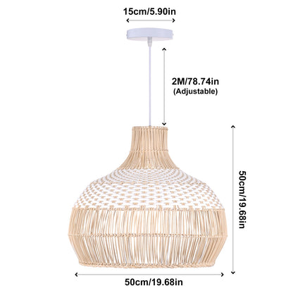 Two-Tone White Band Rattan Bell Pendant