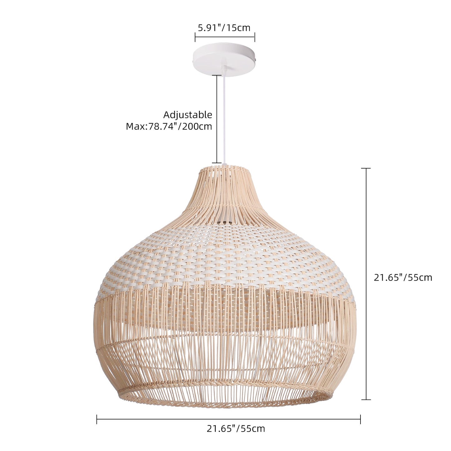 Two-Tone White Band Rattan Bell Pendant
