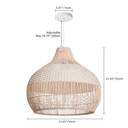Two-Tone White Band Rattan Bell Pendant