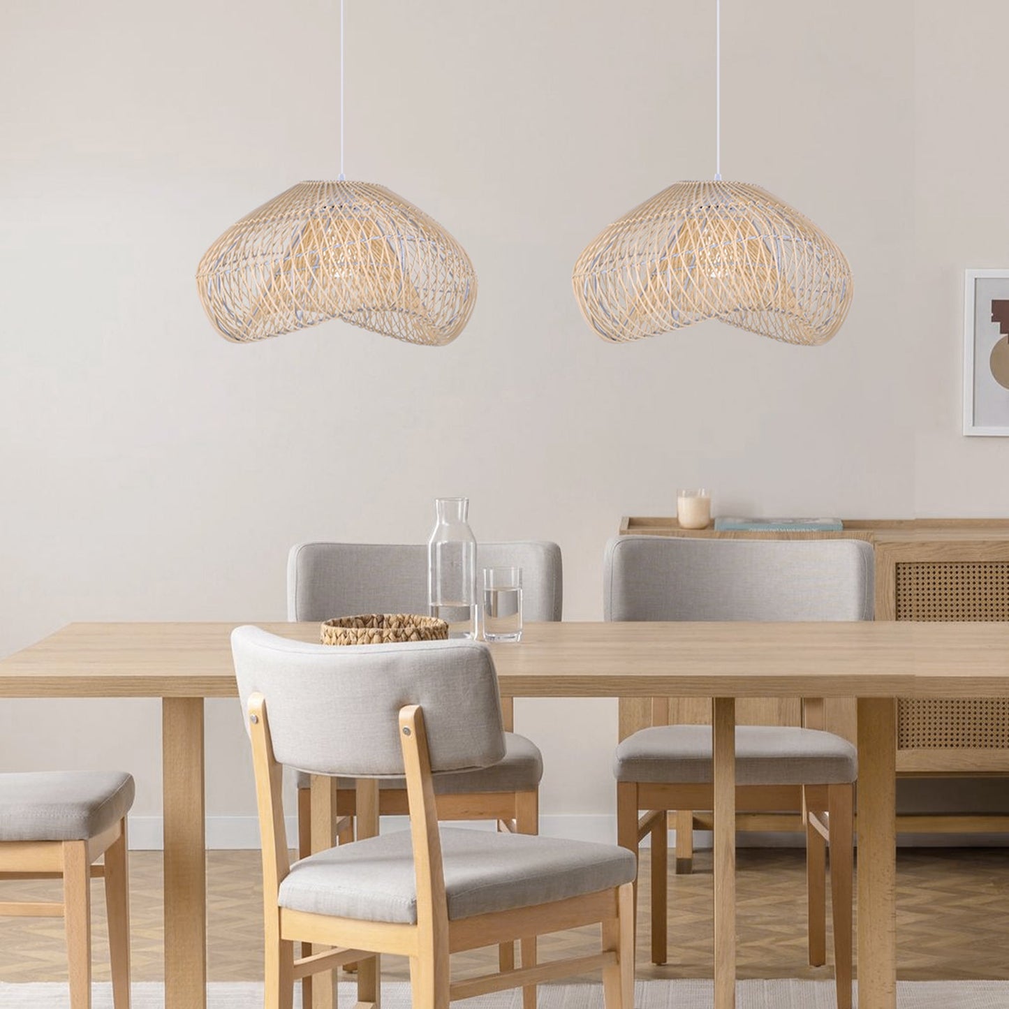 Hand-Woven Rattan Wave Pendant