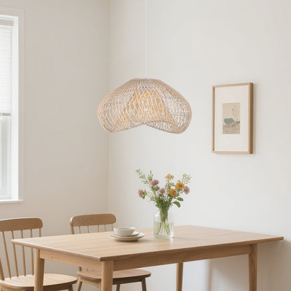 Hand-Woven Rattan Wave Pendant