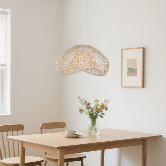 Hand-Woven Rattan Wave Pendant