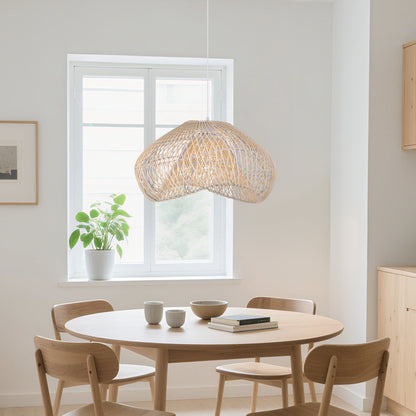 Hand-Woven Rattan Wave Pendant