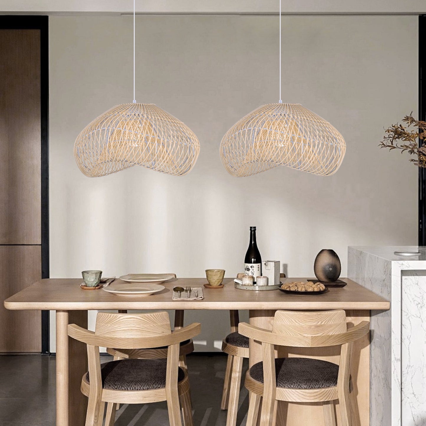 Hand-Woven Rattan Wave Pendant