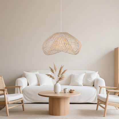 Hand-Woven Rattan Wave Pendant