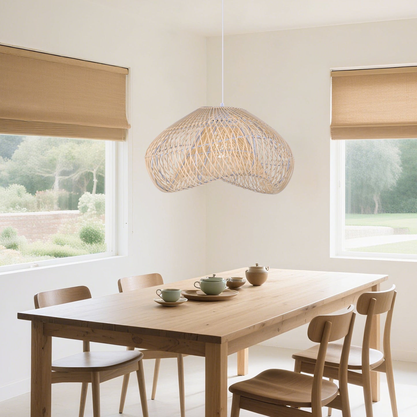 Hand-Woven Rattan Wave Pendant
