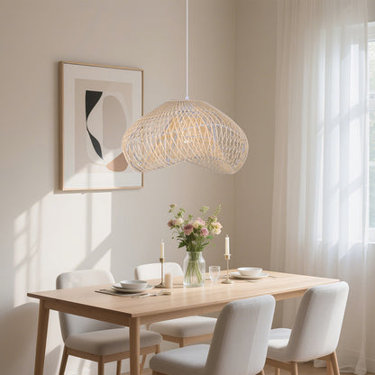 Hand-Woven Rattan Wave Pendant