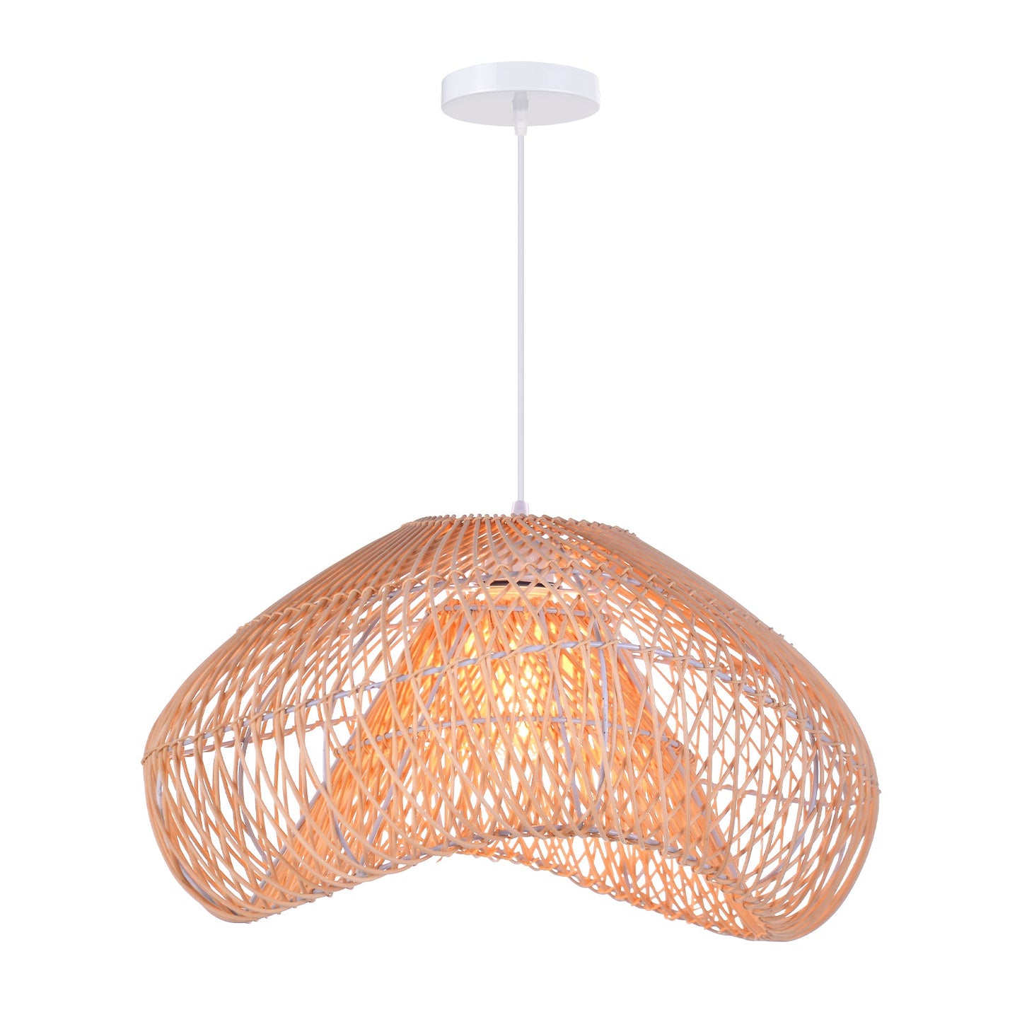 Hand-Woven Rattan Wave Pendant