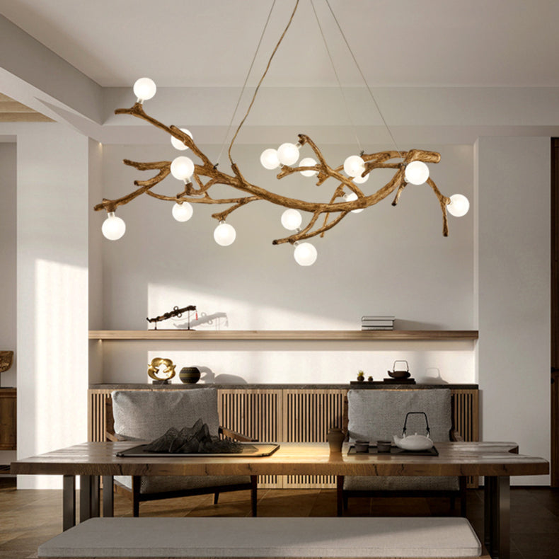 Organic Tree Branch Glass Globe Chandelier