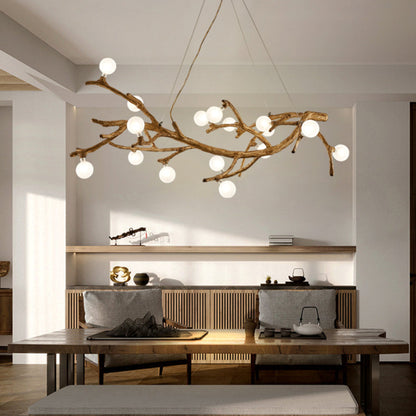 Organic Tree Branch Glass Globe Chandelier