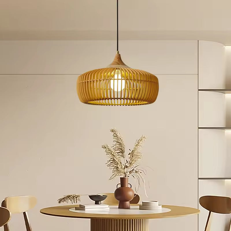 Slatted Wood Pumpkin Pendant Light