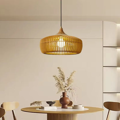Slatted Wood Pumpkin Pendant Light