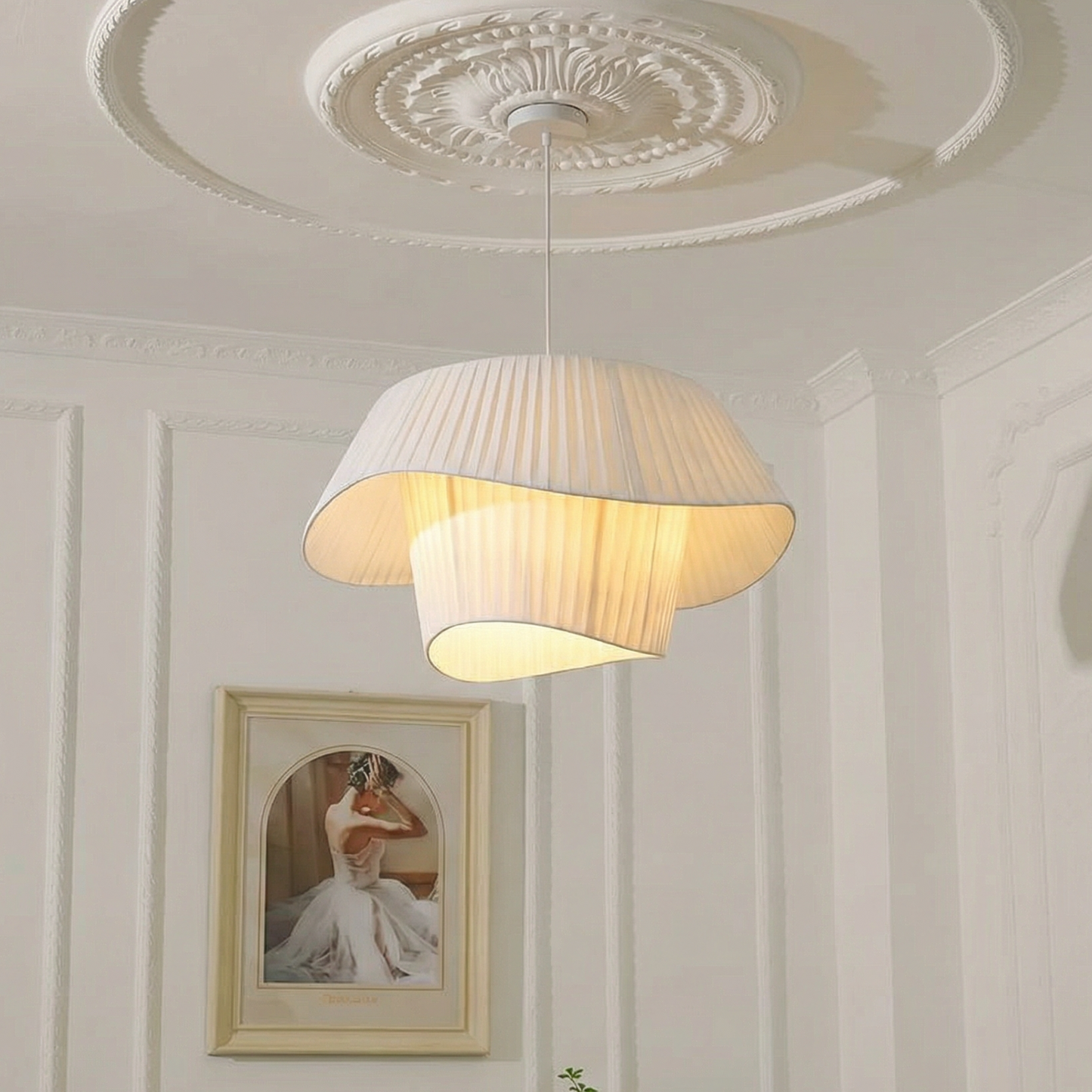 Layered Wavy Pleated Fabric Pendant