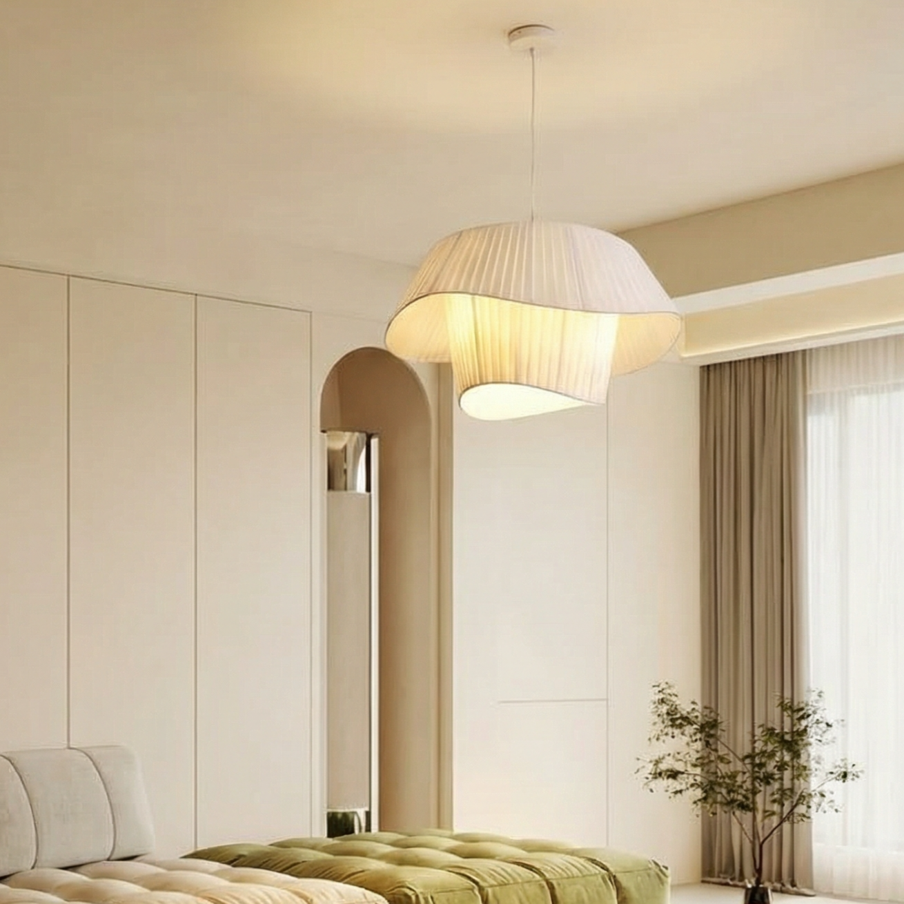 Layered Wavy Pleated Fabric Pendant