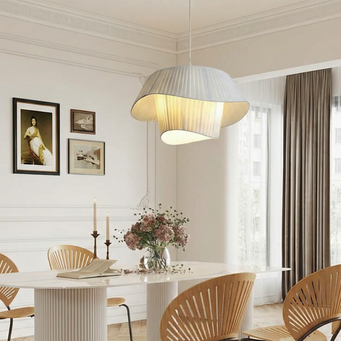 Layered Wavy Pleated Fabric Pendant