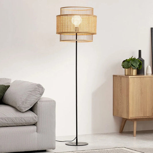 Hand-Woven Rattan Floor and Table Lamp