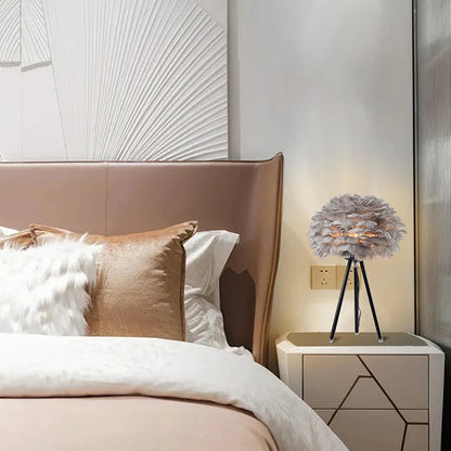 White and Grey Feather Table Lamp