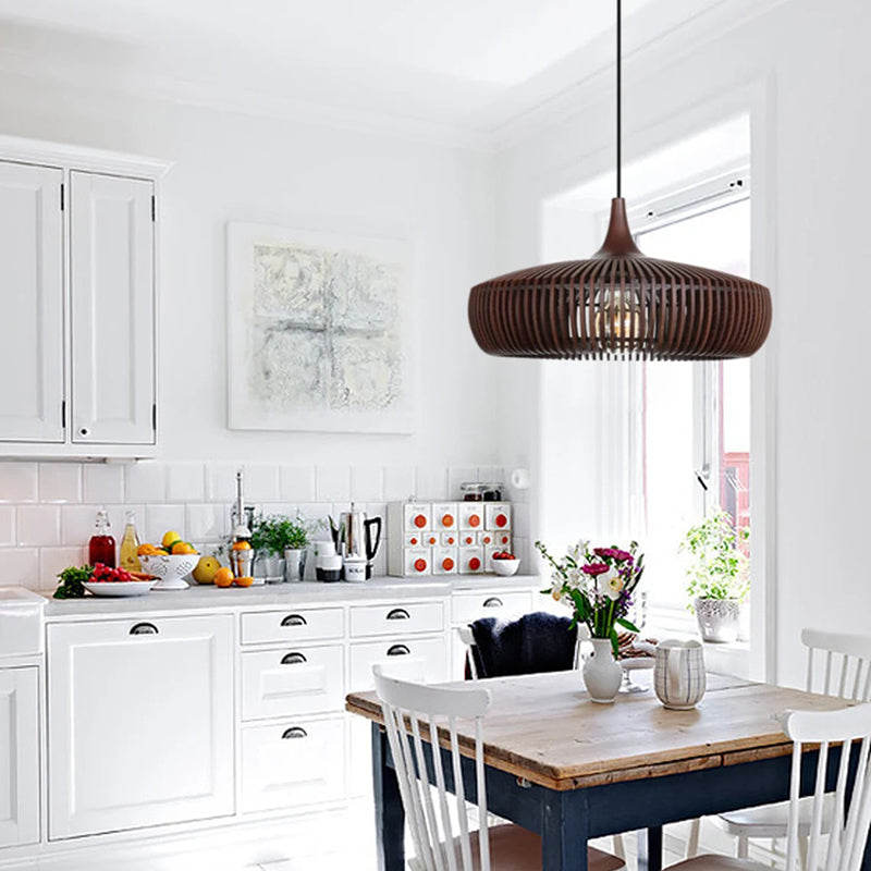 Wood Slat Fin Pendant Light