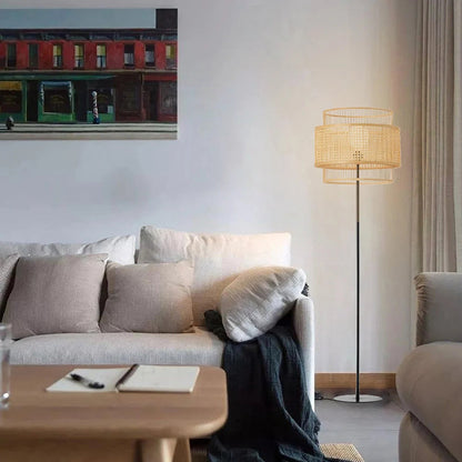 Hand-Woven Rattan Floor and Table Lamp