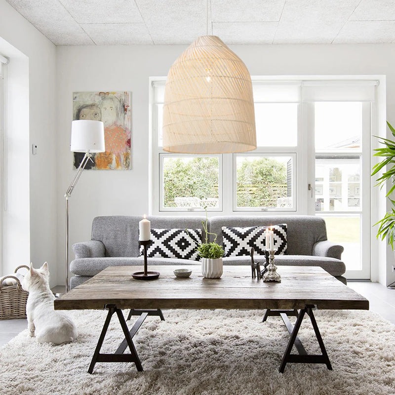 Rattan Bell Shape Pendant Fixture