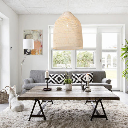 Rattan Bell Shape Pendant Fixture