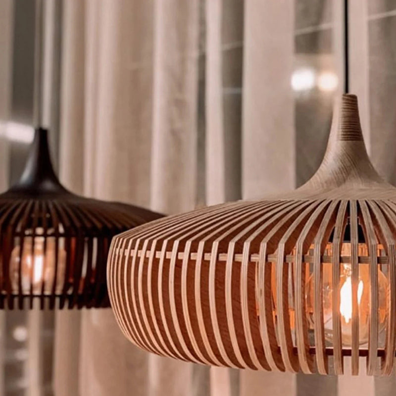 Wood Slat Fin Pendant Light