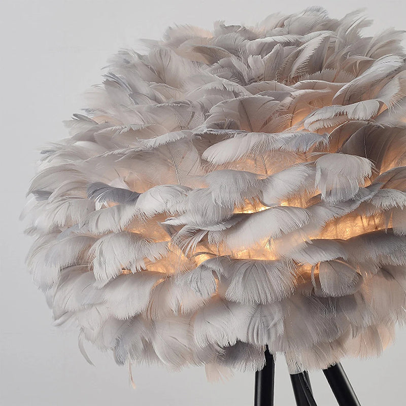 White and Grey Feather Table Lamp