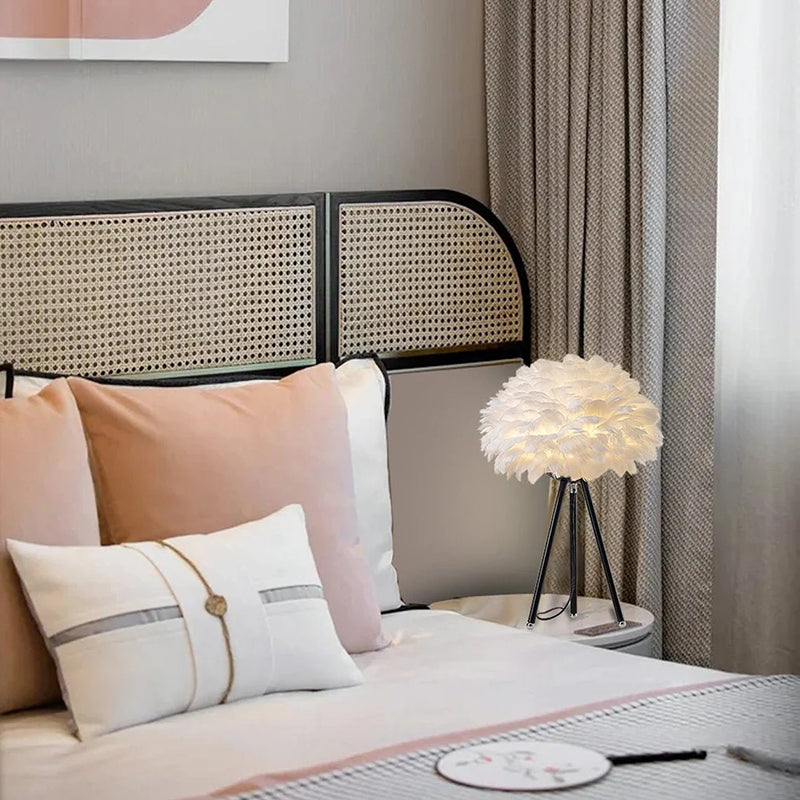 White and Grey Feather Table Lamp