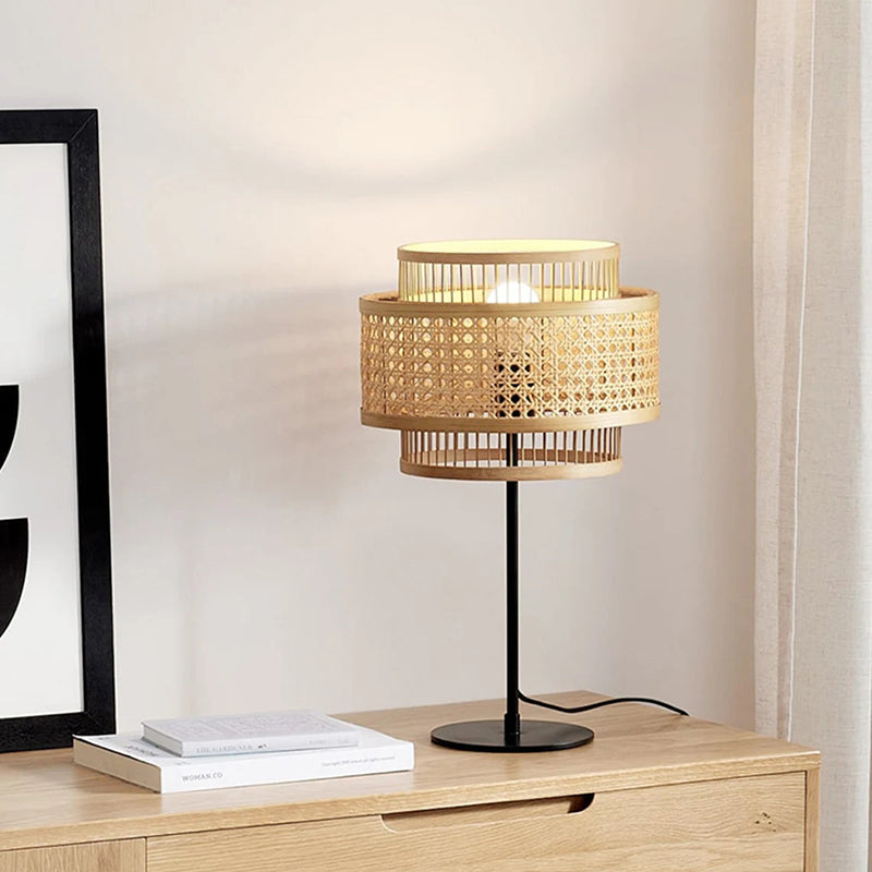 Hand-Woven Rattan Floor and Table Lamp