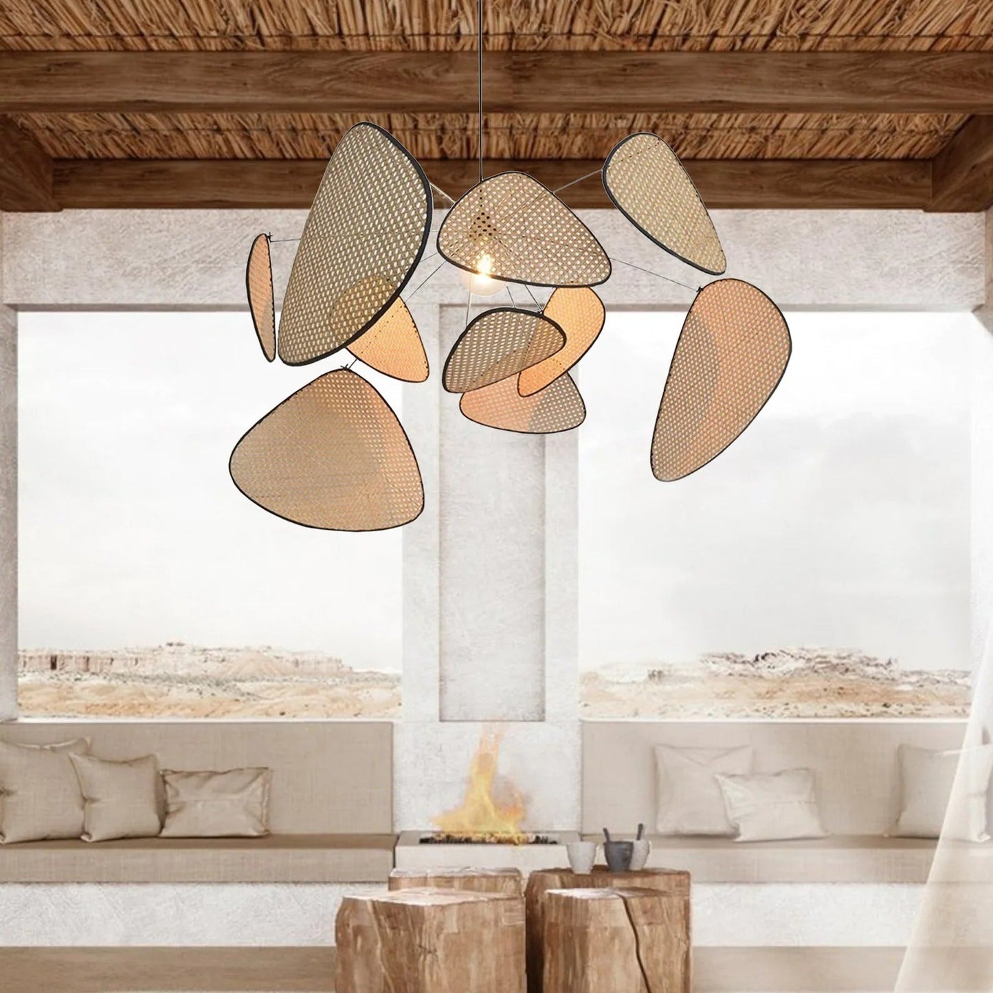 Cane Webbing Screen Chandelier