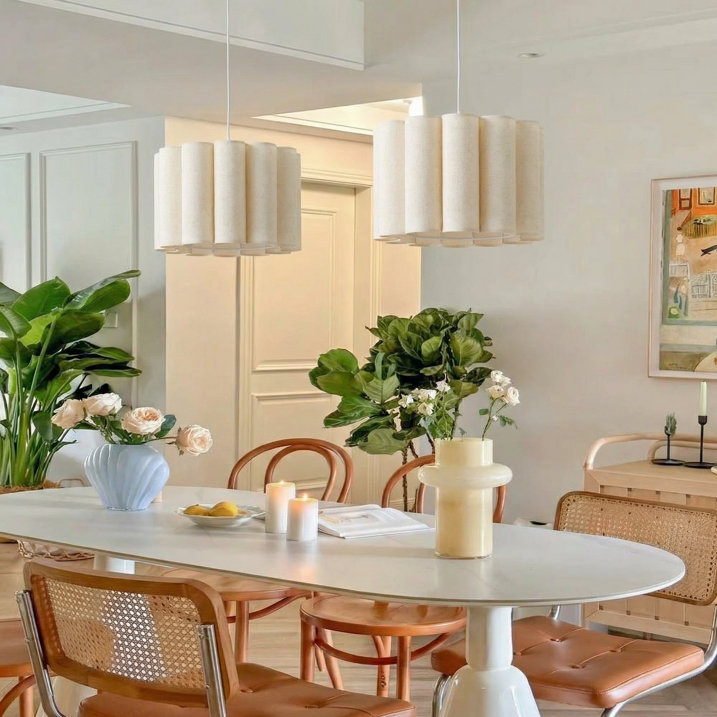 Scalloped Pleated Fabric Pendant Light