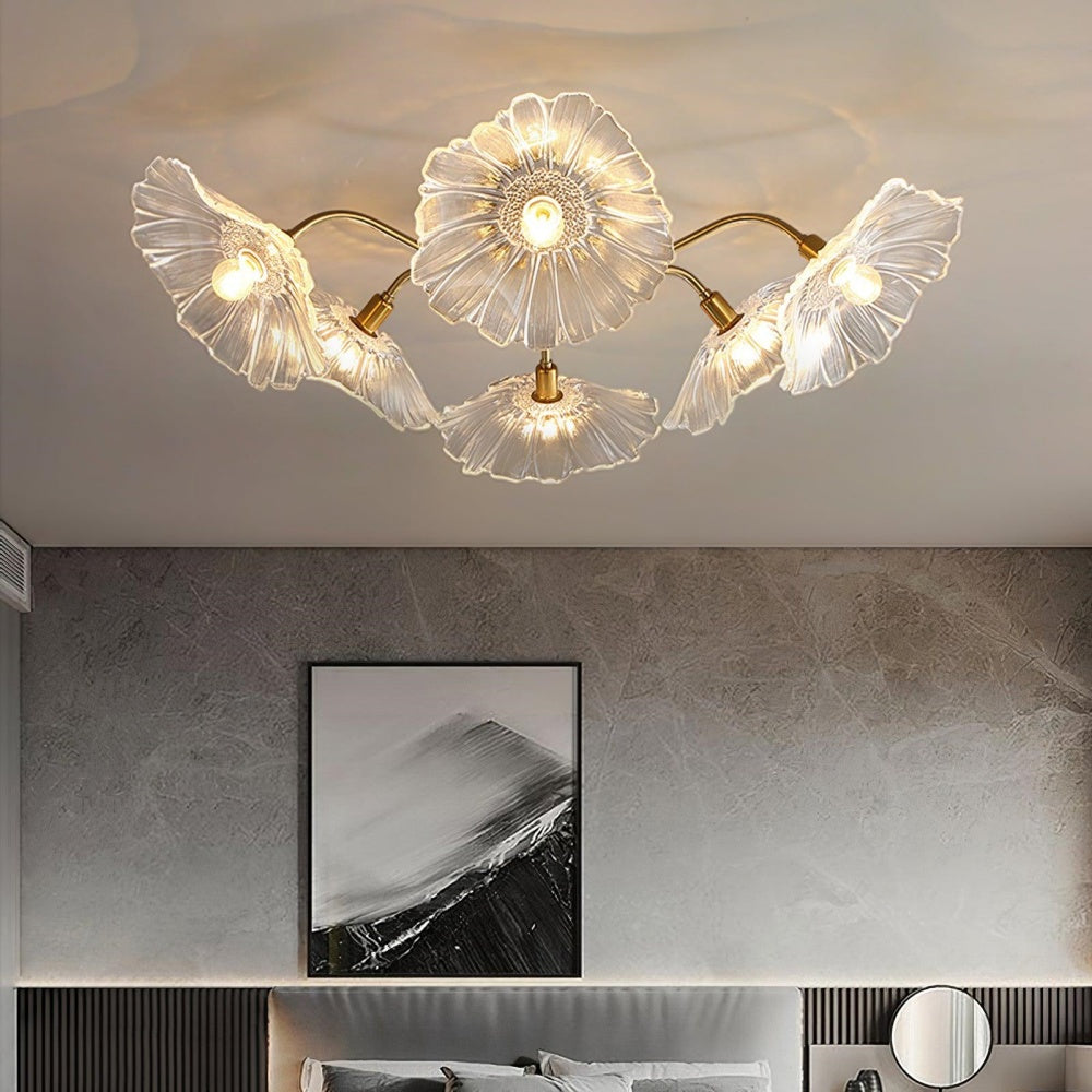 Vintage Lotus Leaf Living Room Glass Ceiling Light-[Modern pendant lighting for bedroom and living space]-Demolights UK