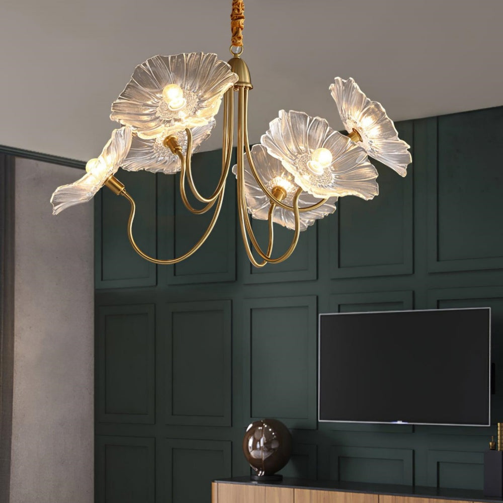 Modern Lotus Leaf Glass Living Room Chandelier