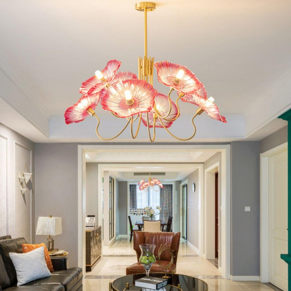 Modern Lotus Leaf Glass Living Room Chandelier