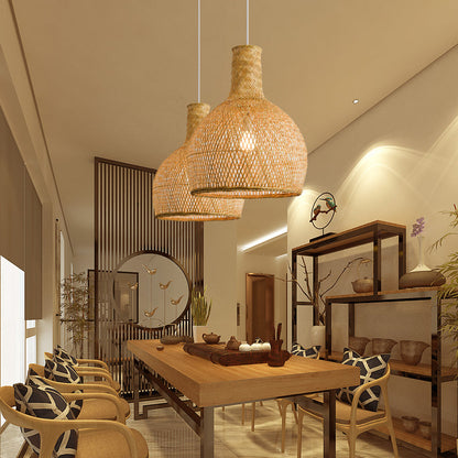 Coastal Woven Bamboo Pendant Light