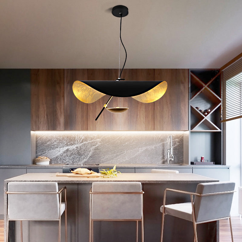 UFO Pendant Light in Black or White with Brass